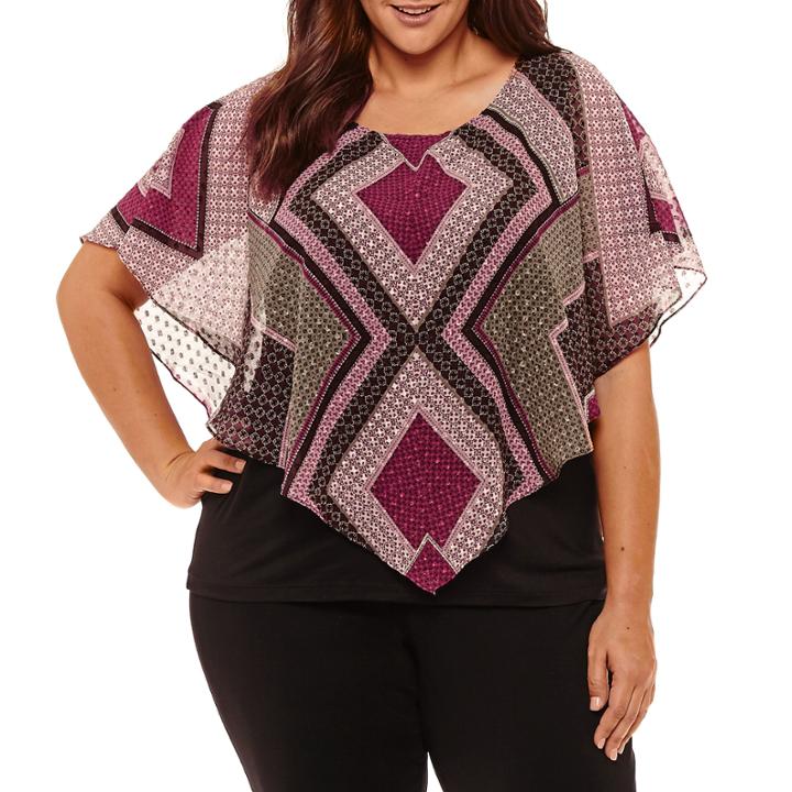 Alyx Short Sleeve Round Neck Woven Chevron Blouse-plus