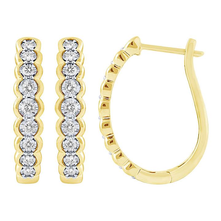 1/2 Ct. T.w. Genuine White Diamond 10k Gold 23mm Hoop Earrings