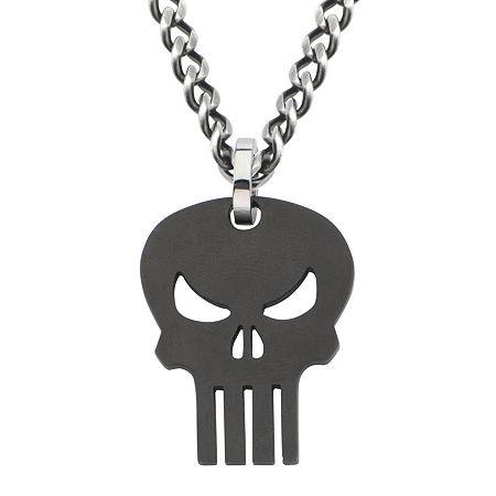 Marvel Punisher Skull Mens Stainless And Black Ip Steel Pendant Necklace