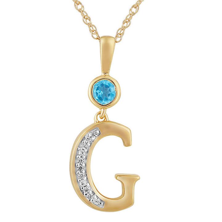 G Womens Genuine Blue Topaz 14k Gold Over Silver Pendant Necklace