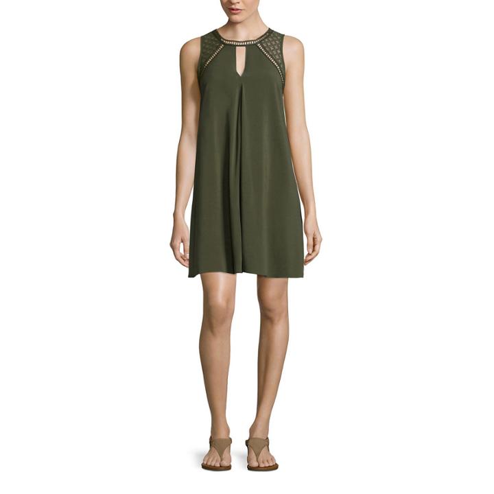 City Triangles Sleeveless Lace Trim Gauze Dress- Juniors