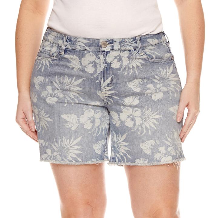 Arizona Floral Denim Midi Shorts - Juniors Plus