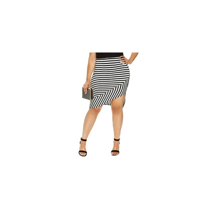 Fashion To Figure Mila Striped Asymmetrical Skirt-plus