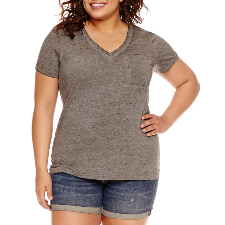 Arizona Short Sleeve V Neck T-shirt-juniors Plus