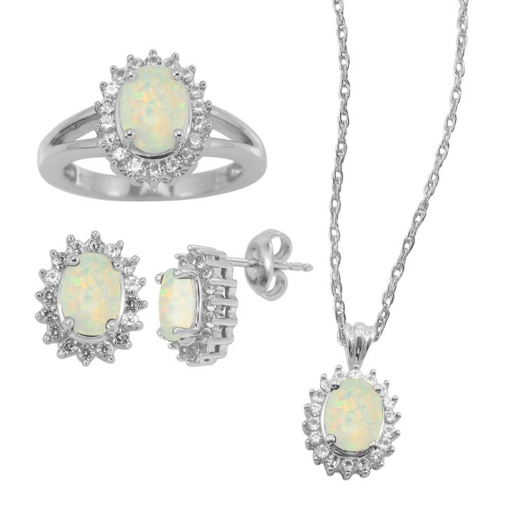 Lab-created Opal & White Sapphire 3-pc. Oval Jewelry Set