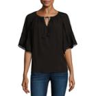A.n.a Long Sleeve Scoop Neck Woven Blouse-petite