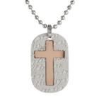 Mens Stainless Steel & Gold Ip Cross Dog Tag Pendant Necklace