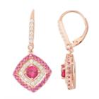 Lab-created Ruby & White Sapphire 14k Rose Gold Over Silver Leverback Earrings