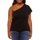 Arizona One Shoulder Flutter Sleeve Top- Juniors Plus