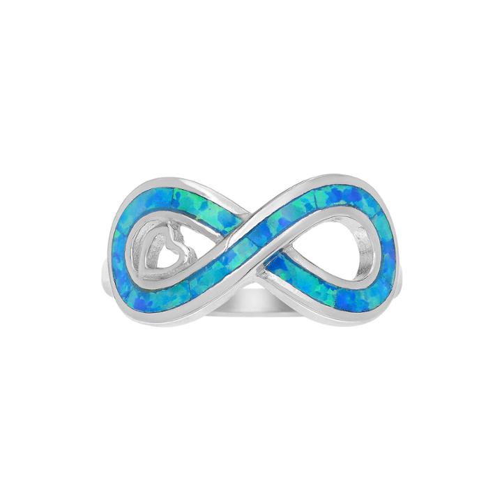 Simulated Blue Opal Sterling Silver Infinity Ring