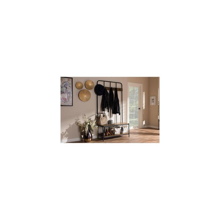 Baxton Studio Hull Rustic Industrial Style Antique Black Metal And Wood Entryway Hall Tree