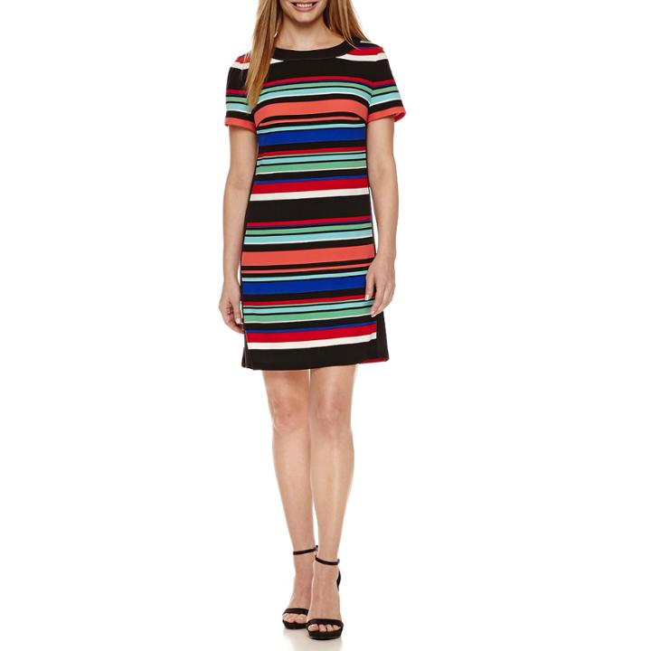 London Times Short Sleeve Stripe Shift Dress-petites