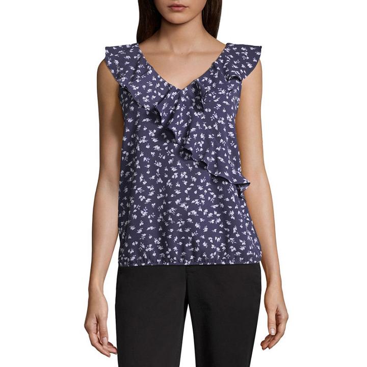 By & By Sleeveless V Neck Crepe Floral Blouse-juniors