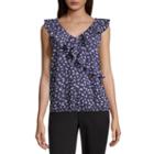 By & By Sleeveless V Neck Crepe Floral Blouse-juniors