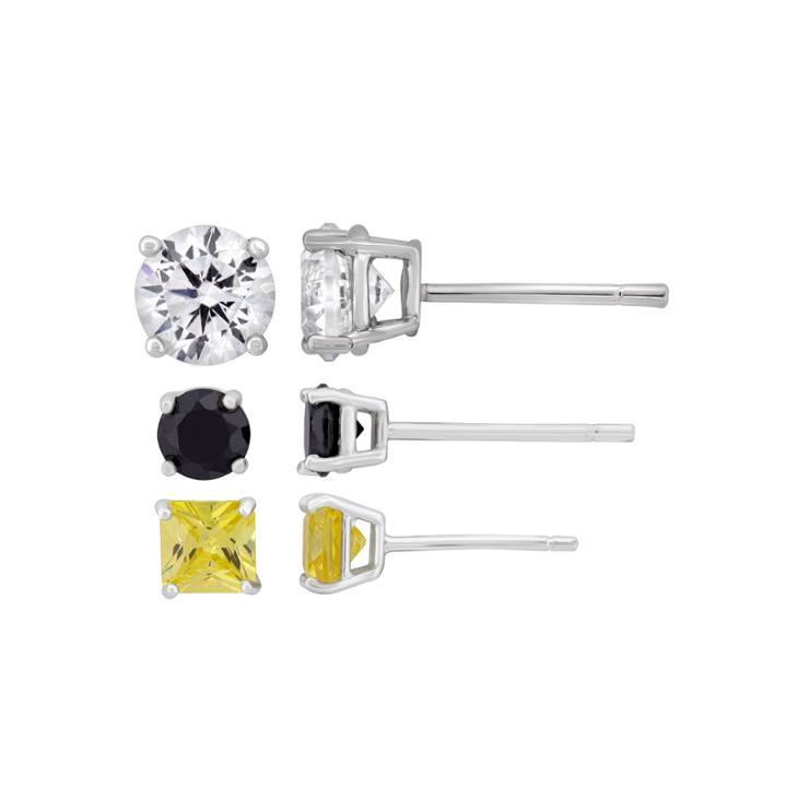 Diamonart Not Applicable 3 Pair 4 3/4 Ct. T.w. White Cubic Zirconia Sterling Silver Earring Sets