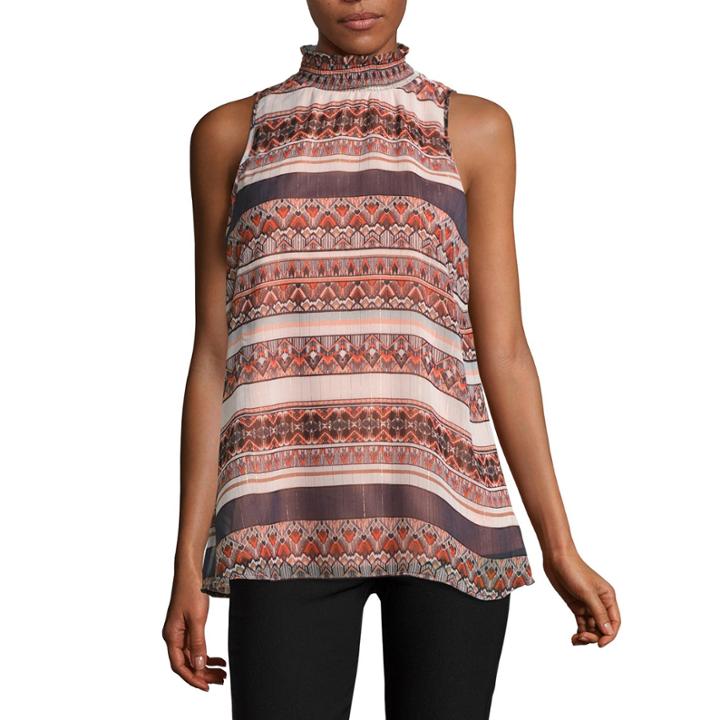 By & By Sleeveless Turtleneck Chiffon Geo Linear Blouse-juniors
