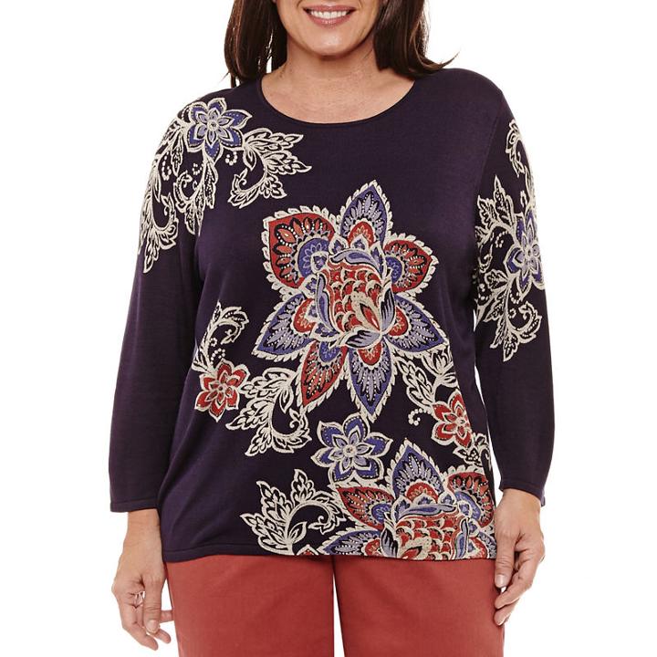 Alfred Dunner Gypsy Moon Long Sleeve Crew Neck Pullover Sweater-plus