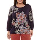 Alfred Dunner Gypsy Moon Long Sleeve Crew Neck Pullover Sweater-plus