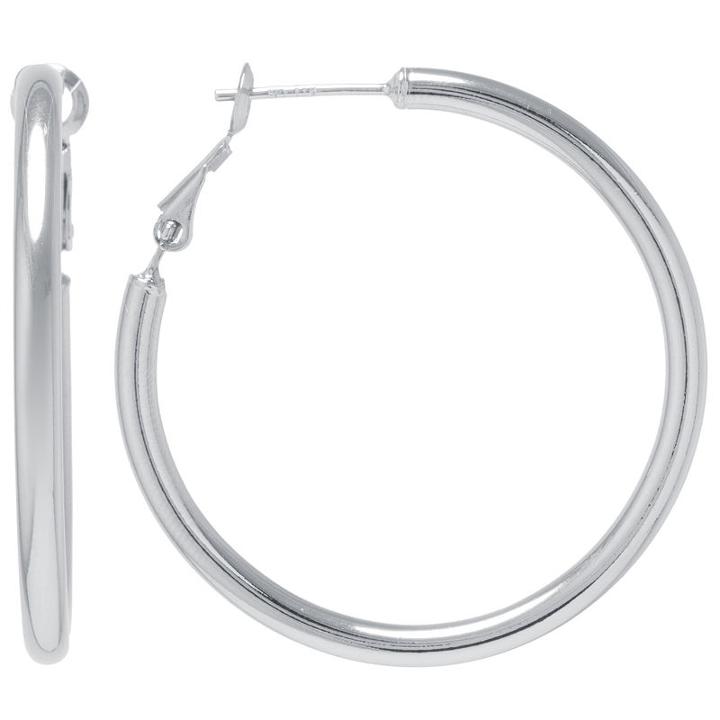 Sparkle Allure Silver Over Brass Tube Clutchless Brass Hoop Earrings