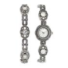 Womens Silver-tone Marcasite Watch And Bracelet Set