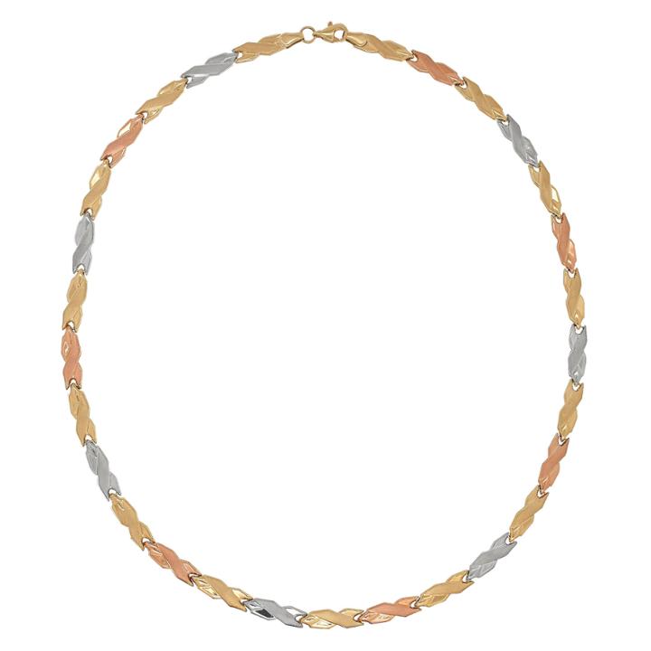 10k Tri-color Gold 4.48mm Hollow Stampato Link Necklace