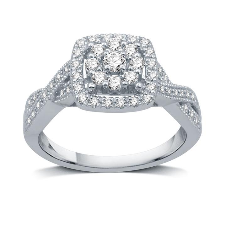 Diamond Blossom Womens 1/2 Ct. T.w. Genuine White Diamond 10k Gold Cluster Ring