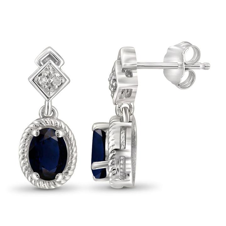 Diamond Accent Genuine Blue Sapphire Sterling Silver 17.4mm Stud Earrings