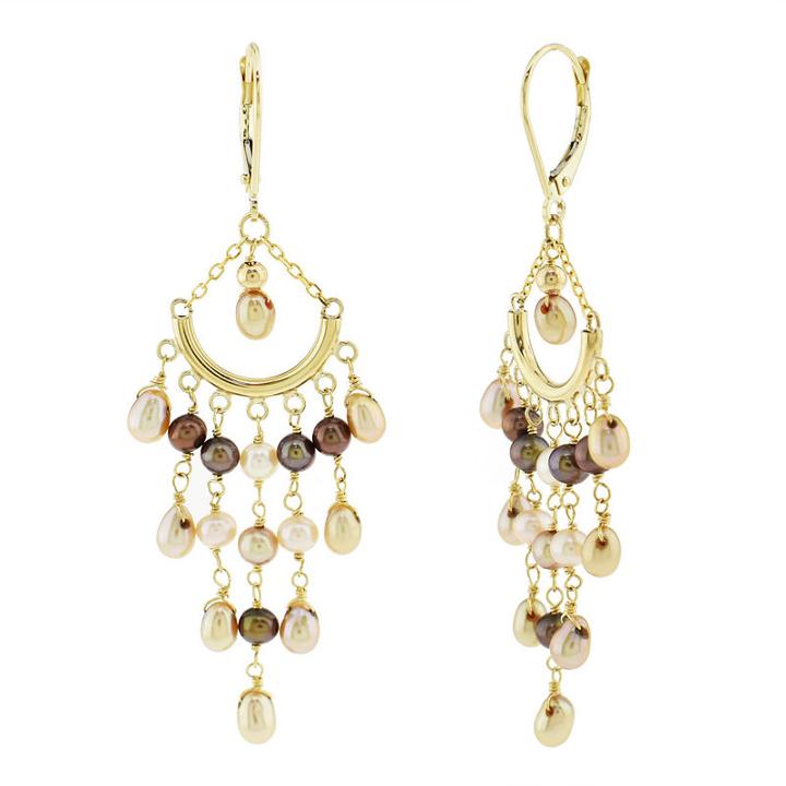 Not Applicable Champagne Pearl 14k Gold Chandelier Earrings