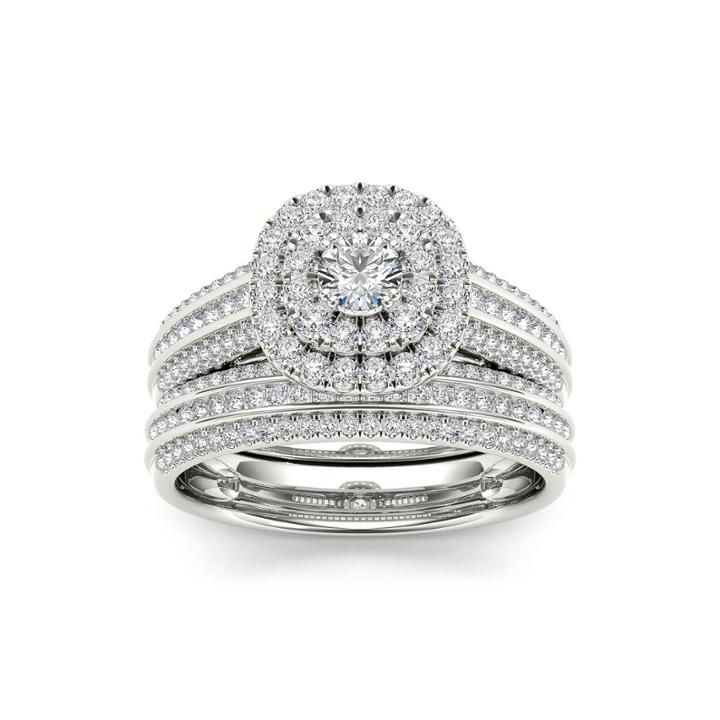 1 Ct. T.w. Diamond Halo 10k White Gold Bridal Ring Set