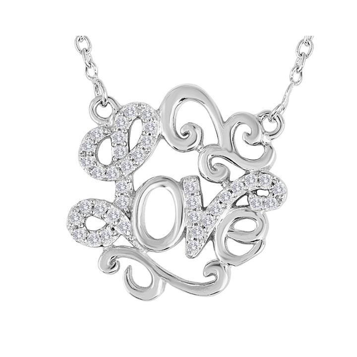 1/10 Ct. T.w. Diamond Sterling Silver Love Script Necklace