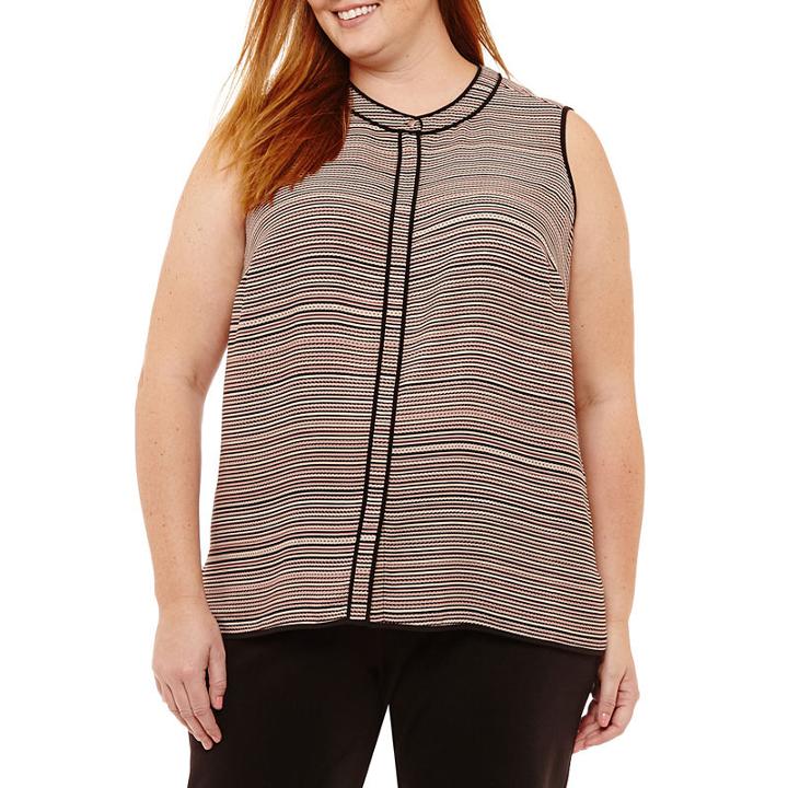 Liz Claiborne Sleeveless Piped Button-front Shirt- Plus
