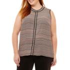 Liz Claiborne Sleeveless Piped Button-front Shirt- Plus