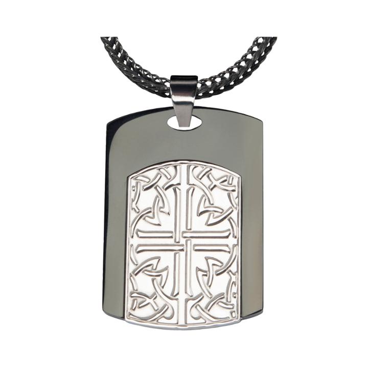 Mens Two-tone Stainless Steel Cross Dog Tag