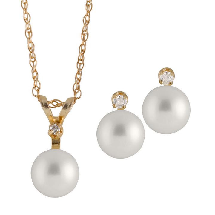 Womens 2-pack Pearl 14k Gold Jewelry Set