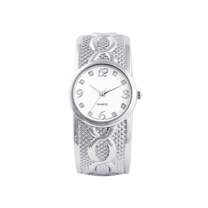 Womens Silver-tone Embossed Chain Cuff Bangle Watch