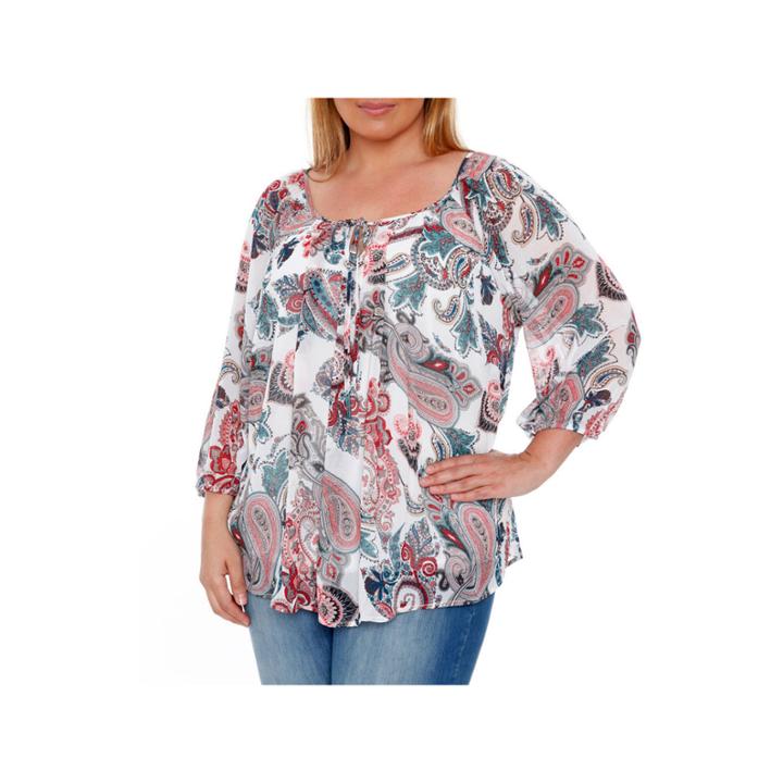 White Mark Desiree Woven Pattern Blouse-plus