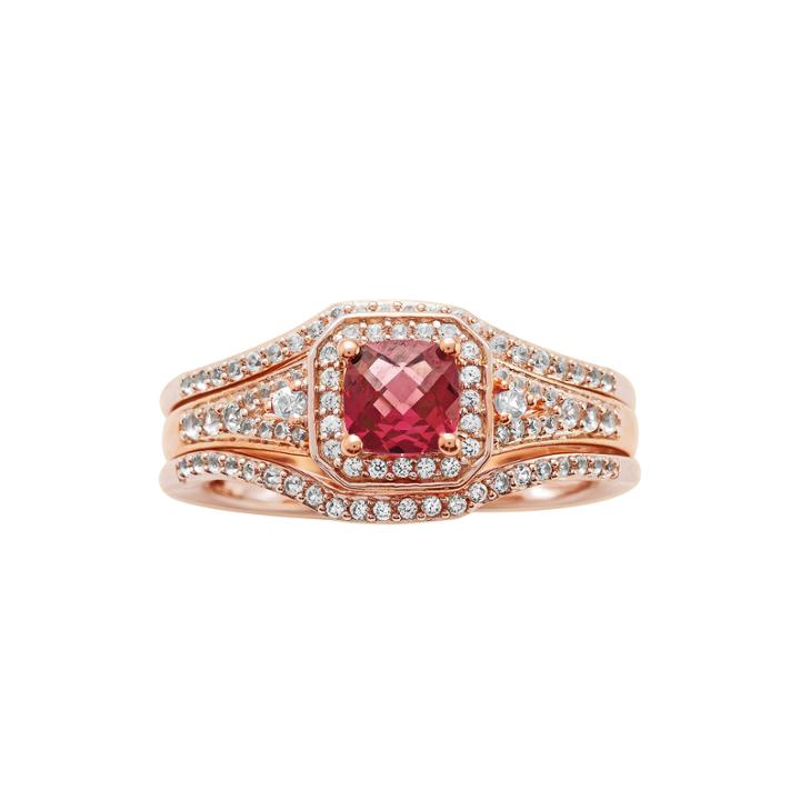 1 1/4 Ct. T.w. Diamond And Genuine Rhodolite 10k Rose Gold Bridal Ring