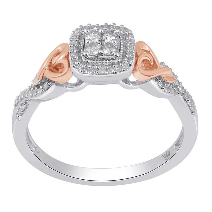 Hallmark Diamonds Womens 1/5 Ct. T.w. White Diamond Gold Over Silver Cocktail Ring