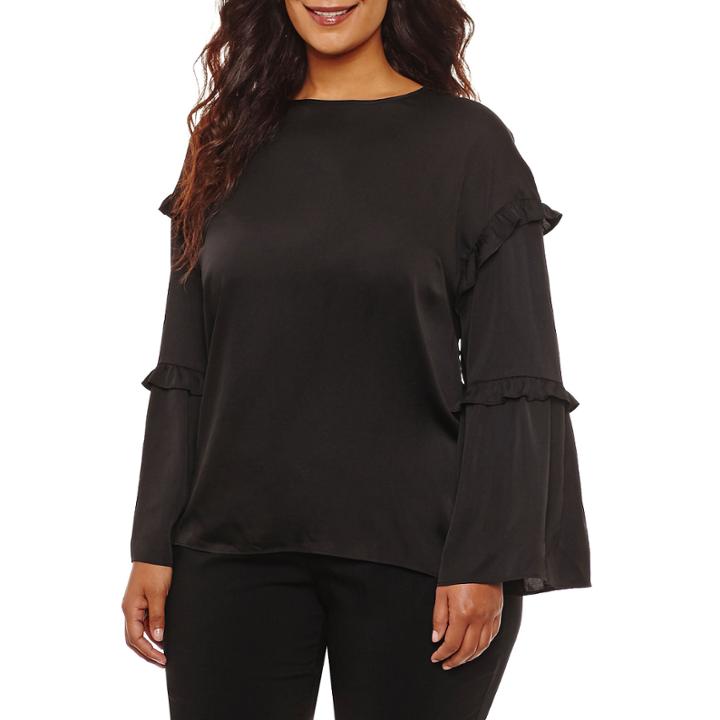 Worthington Long Bell Sleeve Woven Blouse-plus