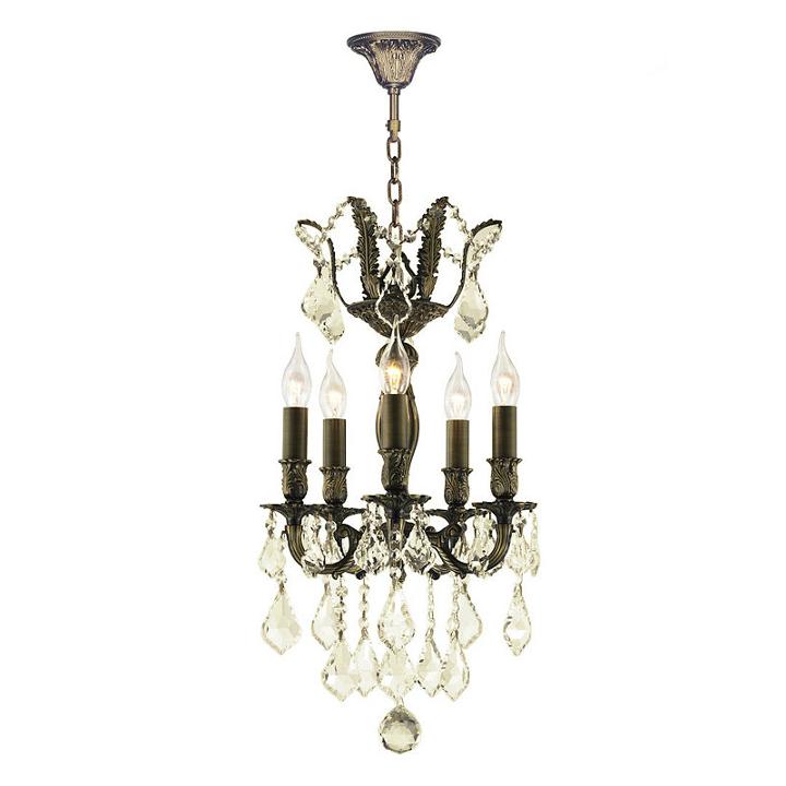 Versailles Collection 5 Light Antique Bronze Finish And Golden Teak Crystal Mini Chandelier