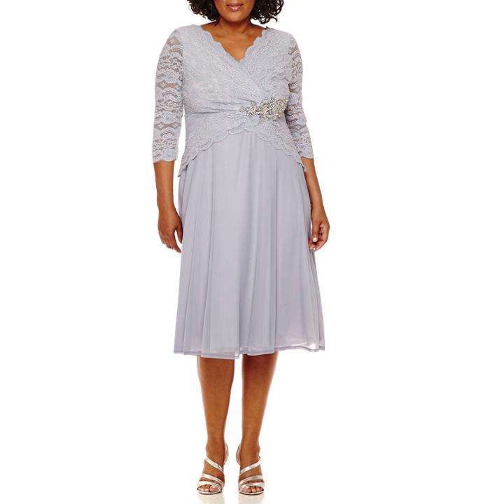 Melrose 3/4-sleeves Lace-bodice Fit-and-flare Dress - Plus