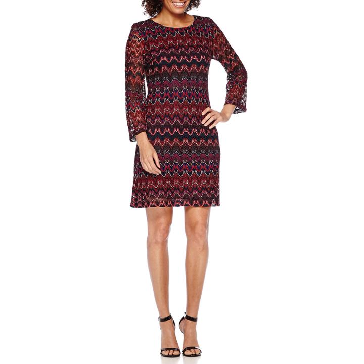 Studio 1 Long-sleeve Textured Knit Fit-and-flare Dress - Petite
