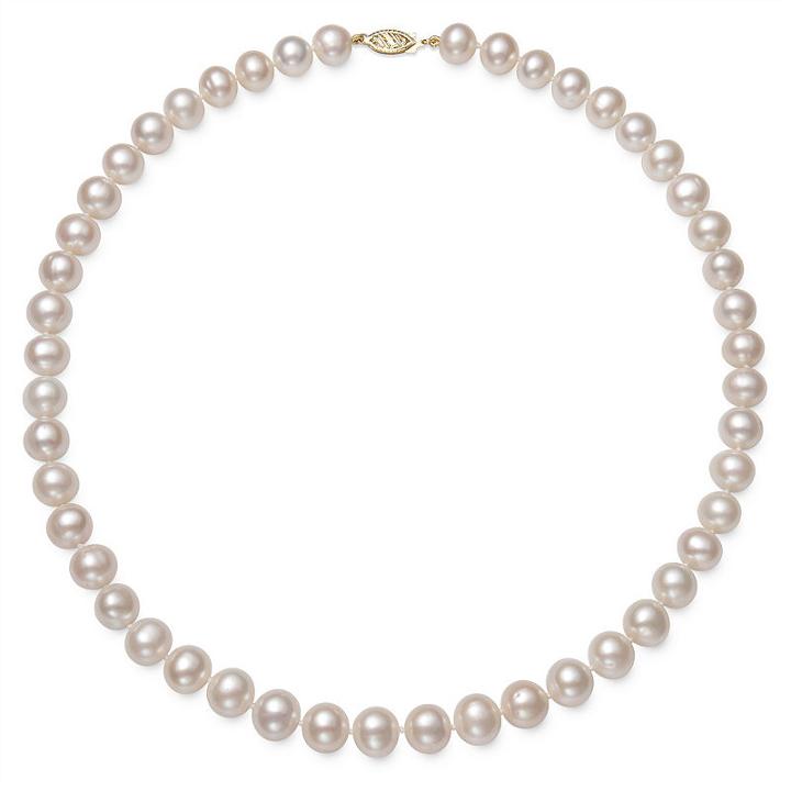 Womens Genuine White Cultured Freshwater Pearls Strand Necklace