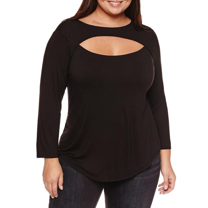 Belle + Sky 3/4 Sleeve Scoop Neck T-shirt-womens Plus