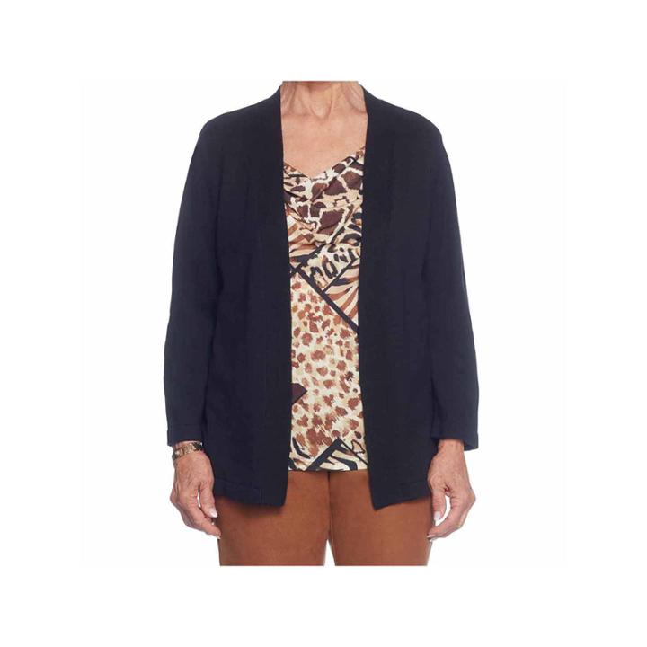 Alfred Dunner Jungle Love 3/4 Sleeve Cowl Neck Animal T-shirt-womens
