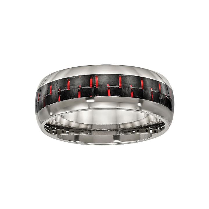 Personalized Mens 8mmtitanium Black & Red Carbon Fiber Inlay Wedding Band
