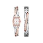 Womens Crystal Criss-cross Glitz Watch And Bracelet Set