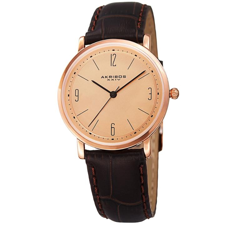 Akribos Xxiv Unisex Brown Strap Watch-a-922brrg