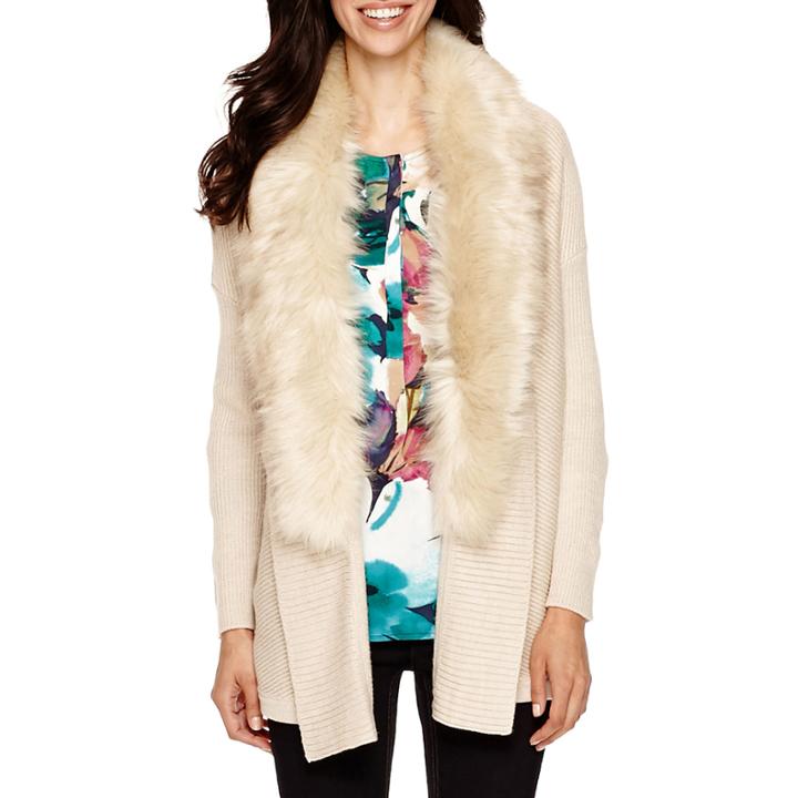 Liz Claiborne Long-sleeve Faux-fur-collar Cardigan