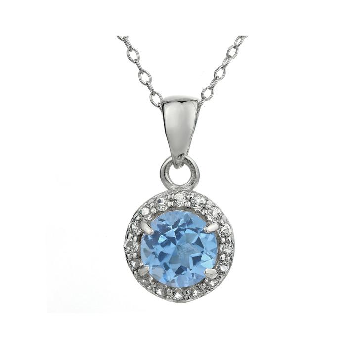 Simulated Aquamarine & White Topaz Sterling Silver Pendant Necklace